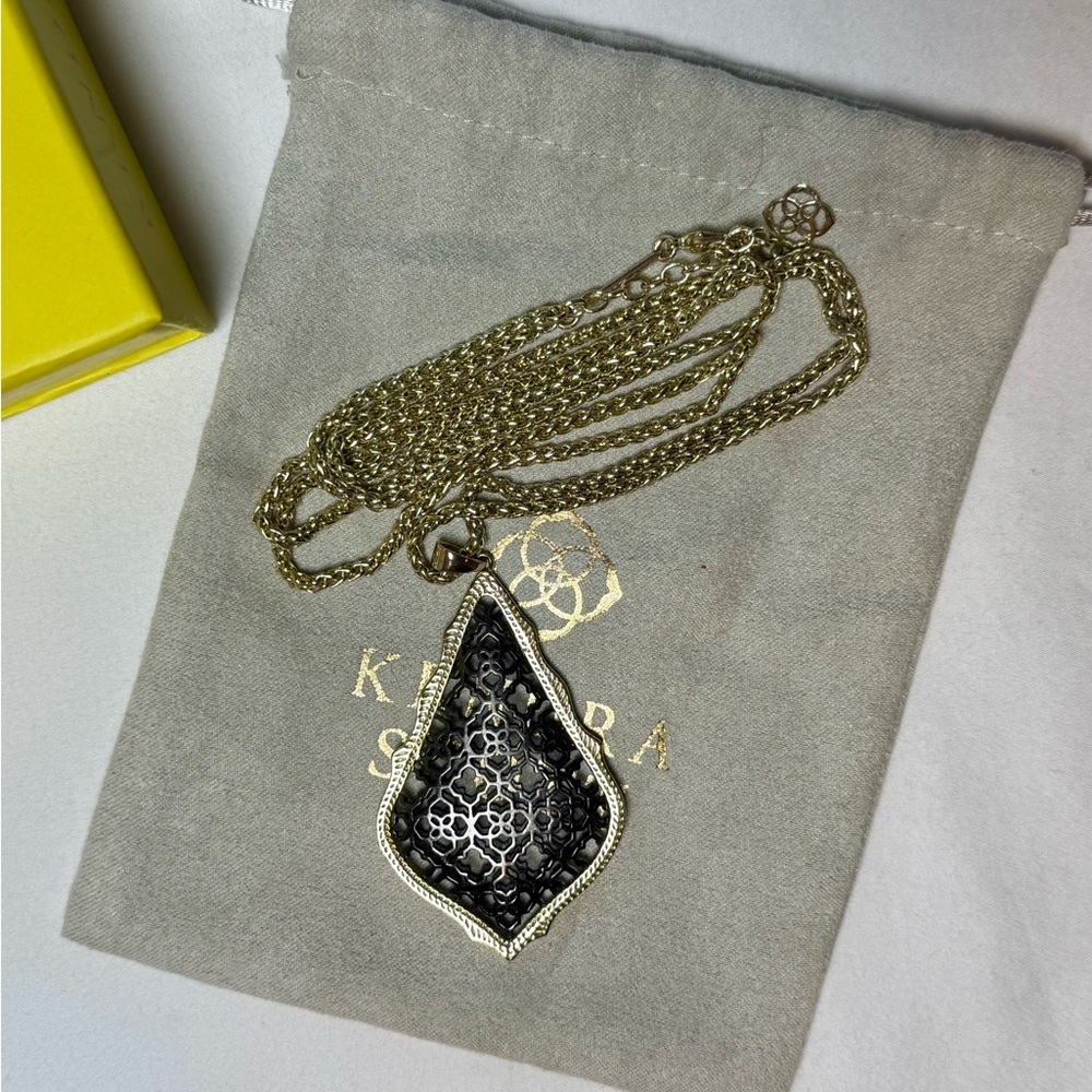 Kendra Scott Aiden Gold and Black Filigree Pendant Necklace